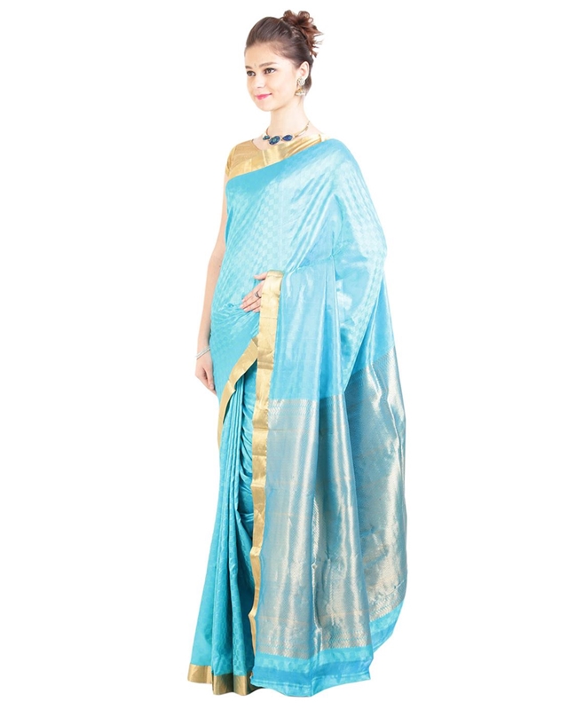 Picture of Sky Blue Color Bangalore Silk Shari Crafted with Patterend Design Zari Border