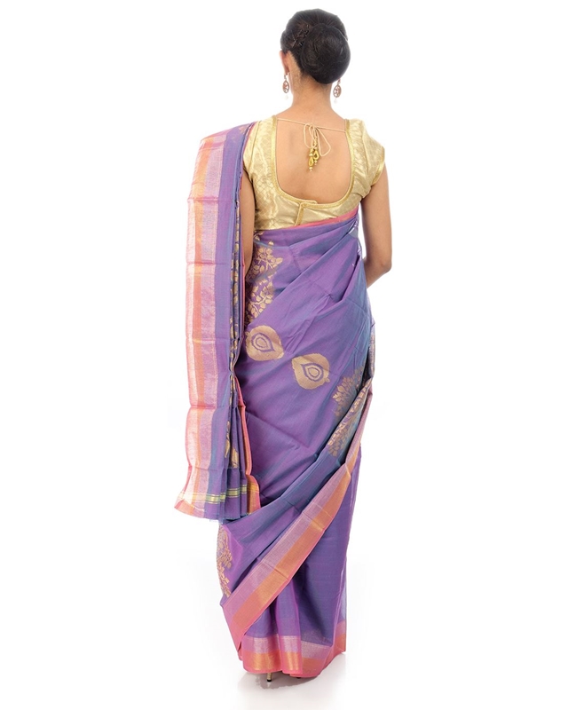 Picture of Mauve Colored Hand Woven Cotton Shari Crafted with Tree Design