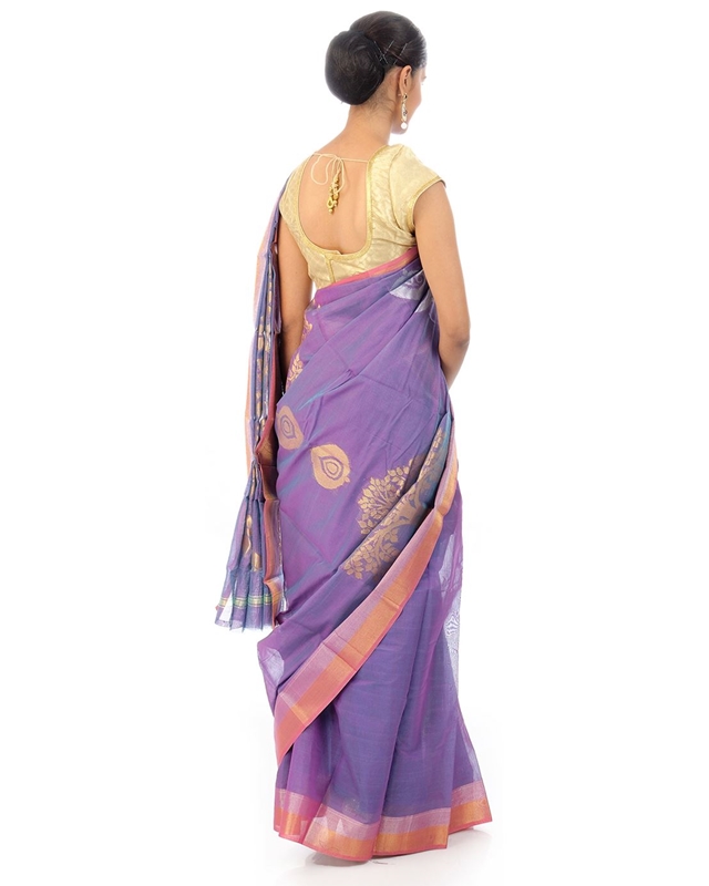 Picture of Mauve Colored Hand Woven Cotton Shari Crafted with Tree Design