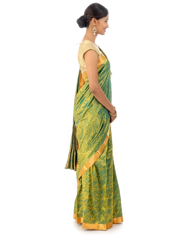 Picture of Teal Green Bangalore Silk Shari Crafted with Pattern Floral Zari Border