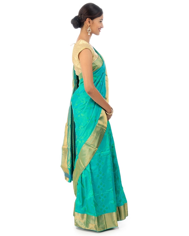 Picture of Spring Green Mysore Silk Saree in Brocade design with Rich Golden Zari Border