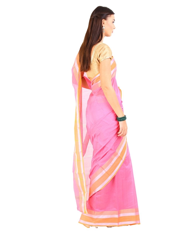 Picture of Shaded Pink Cotton Shari Woven with Contrast Zari Border