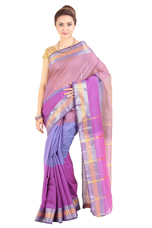 Picture of Light Purple Pure Cotton Shari Finely Designed with Contrast Zari Border