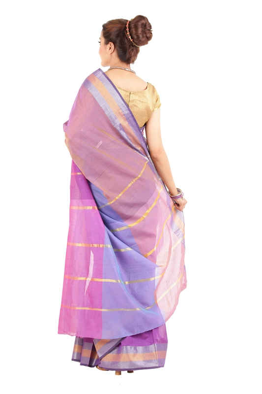 Picture of Light Purple Pure Cotton Shari Finely Designed with Contrast Zari Border