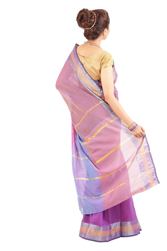 Picture of Light Purple Pure Cotton Shari Finely Designed with Contrast Zari Border