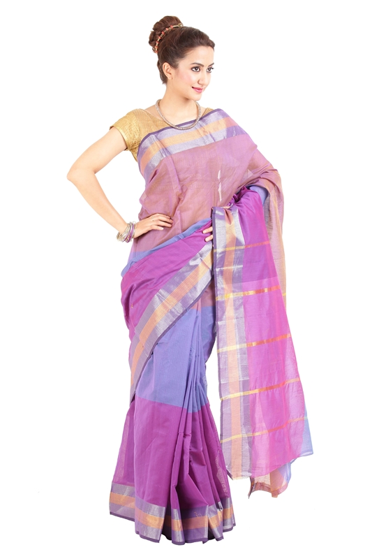 Picture of Light Purple Pure Cotton Shari Finely Designed with Contrast Zari Border