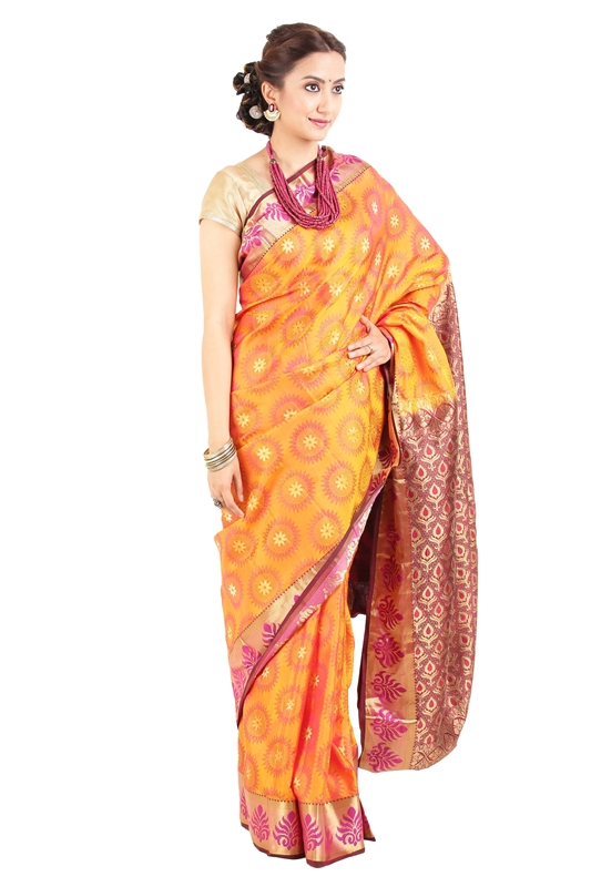 Picture of Mustard Colour Kanchipuram Silk Saree with Brocade Zari Design 