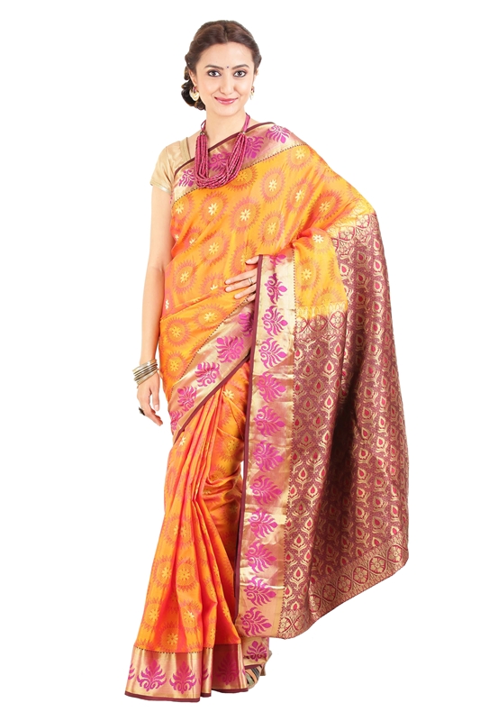 Picture of Mustard Colour Kanchipuram Silk Saree with Brocade Zari Design 