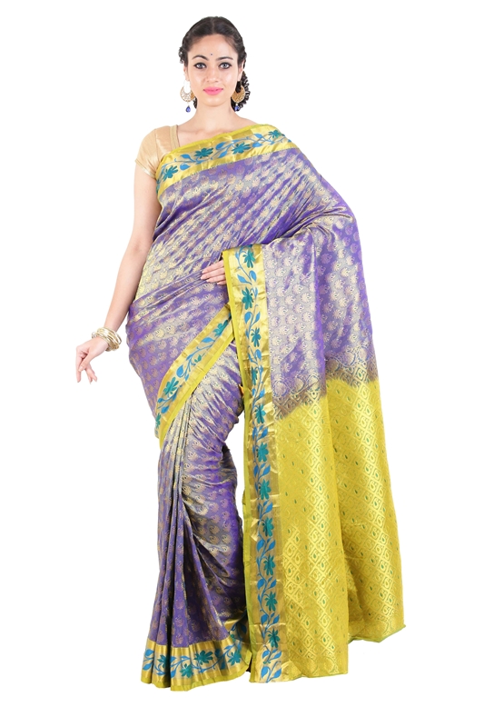 Picture of Violet Colour Kanchipuram Silk Saree Full with Buta Zari Design