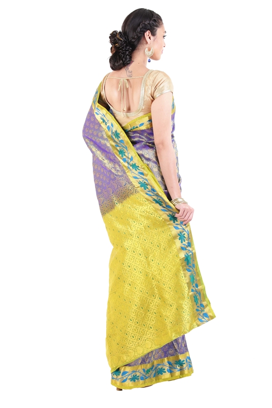 Picture of Violet Colour Kanchipuram Silk Saree Full with Buta Zari Design