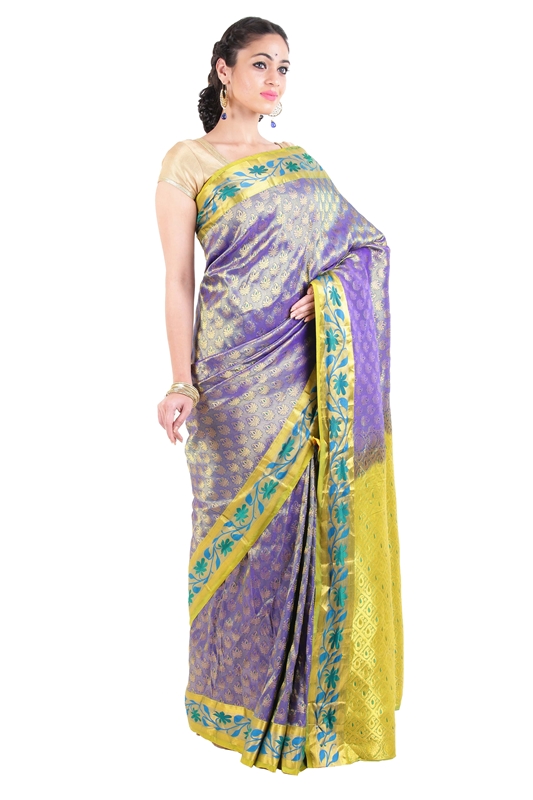 Picture of Violet Colour Kanchipuram Silk Saree Full with Buta Zari Design