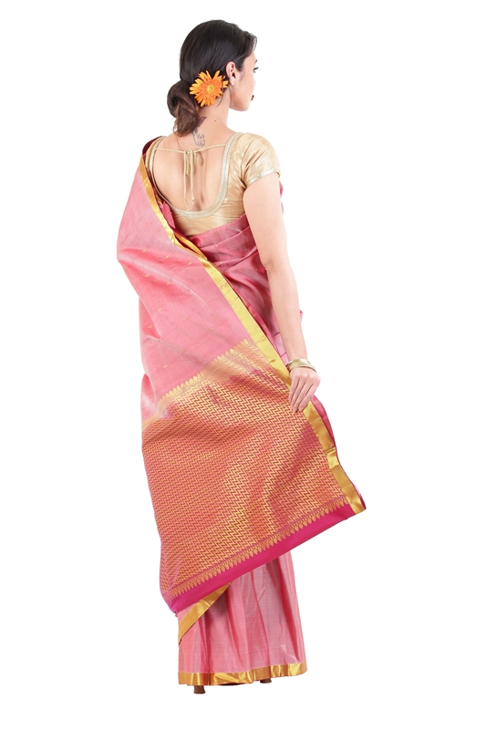 Picture of Orange Color/Colour Kanchipuram Silk Saree with Satin Zari Border