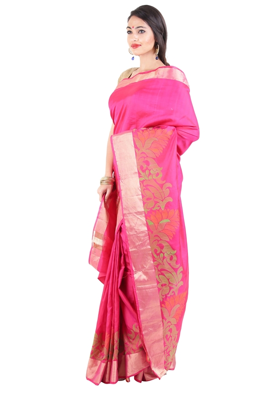 Picture of Rani Pink Colour Uppada Silk Saree with Floral Print Design Border