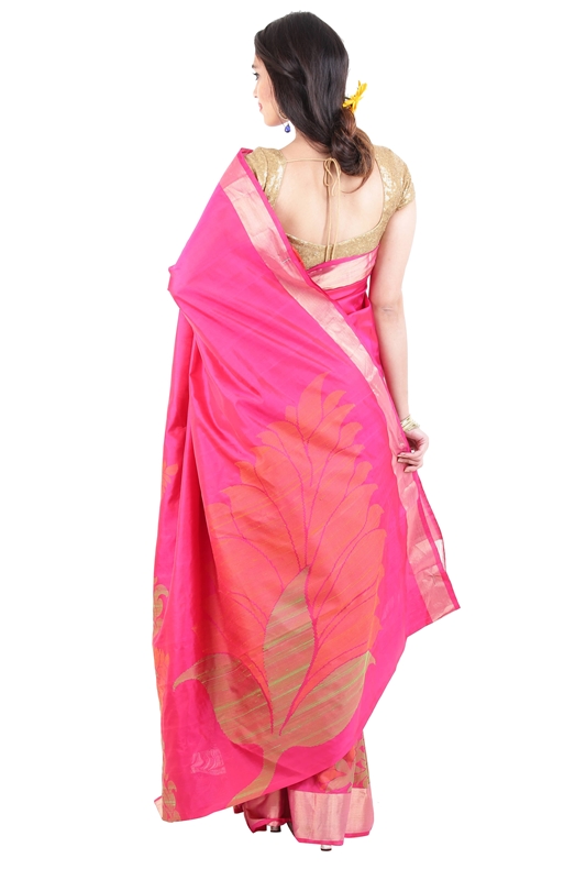 Picture of Rani Pink Colour Uppada Silk Saree with Floral Print Design Border