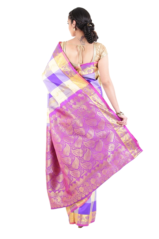 Picture of Purple Uppada Silk Saree with Checks and Leafy Motives