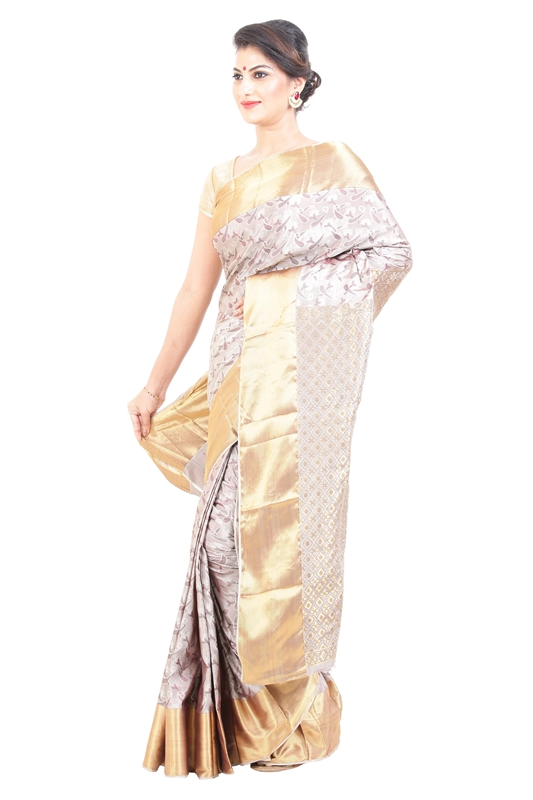 Picture of Off White Kanchipuram Silk Saree with Golden Border