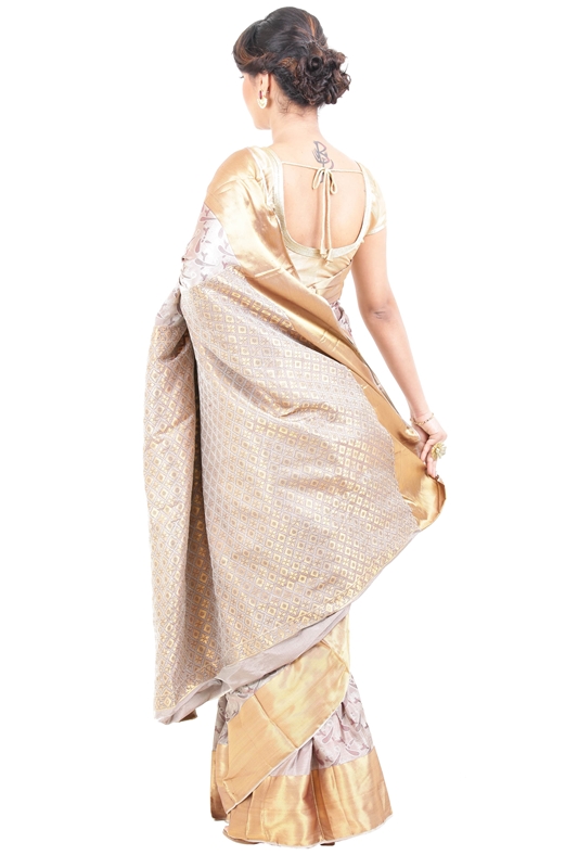 Picture of Off White Kanchipuram Silk Saree with Golden Border